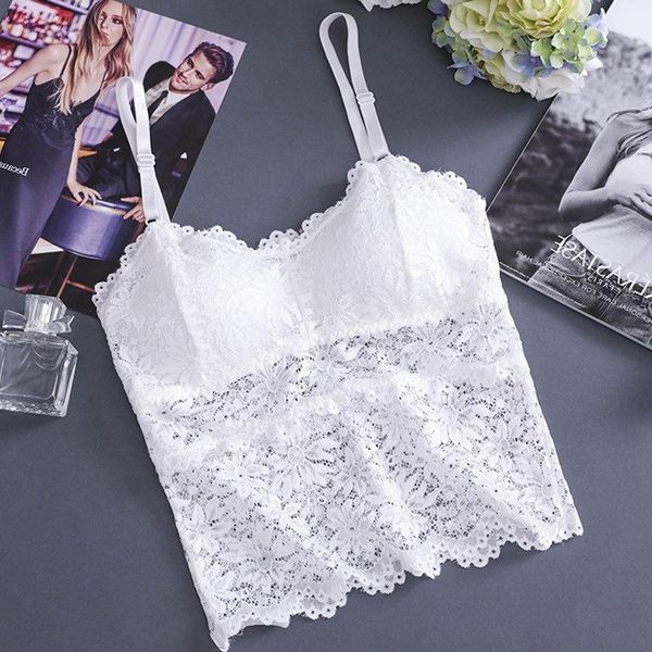 2020 crop women hollow out lace cami lace tube flower camisoles, Black;white