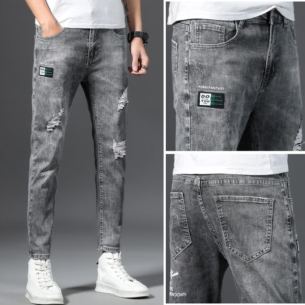 2020 summer new men's nine-point and jeans korean-style youth slim-fit small foot fashion brand stretch hole jeans valls, Blue
2020 summer new men's nine-point and jeans korean-style youth slim-fit small foot fashion brand stretch hole jeans valls, Blue