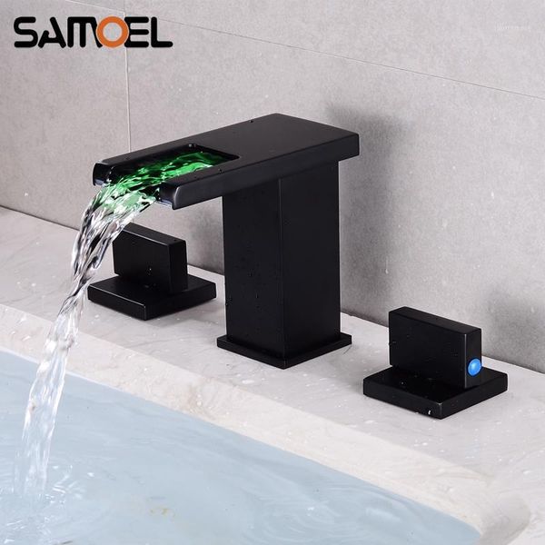 bathroom sink faucets design matte black led light 3 color white 3-hole dual handle waterfall bath tub faucet water mixer tap b34201
bathroom sink faucets design matte black led light 3 color white 3-hole dual handle waterfall bath tub faucet water mixer tap b34201