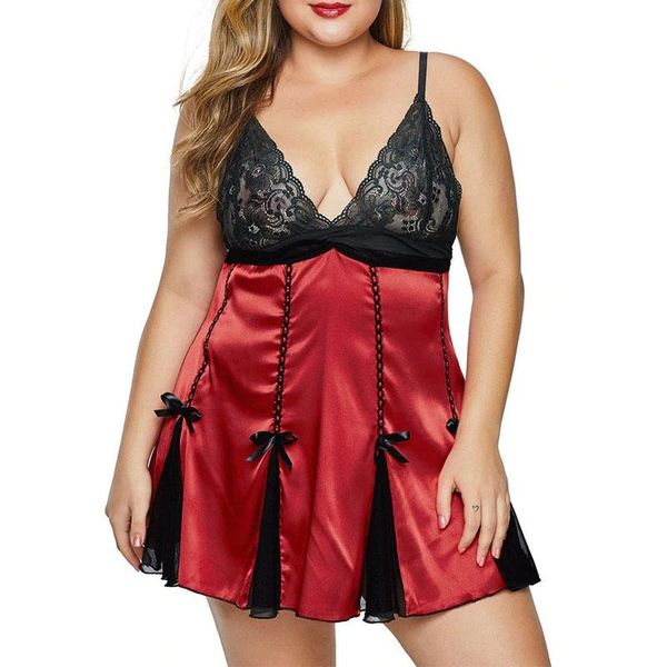 fashion pajamas plus size lady lace suspender skirt pajamas lingerie, Black;red