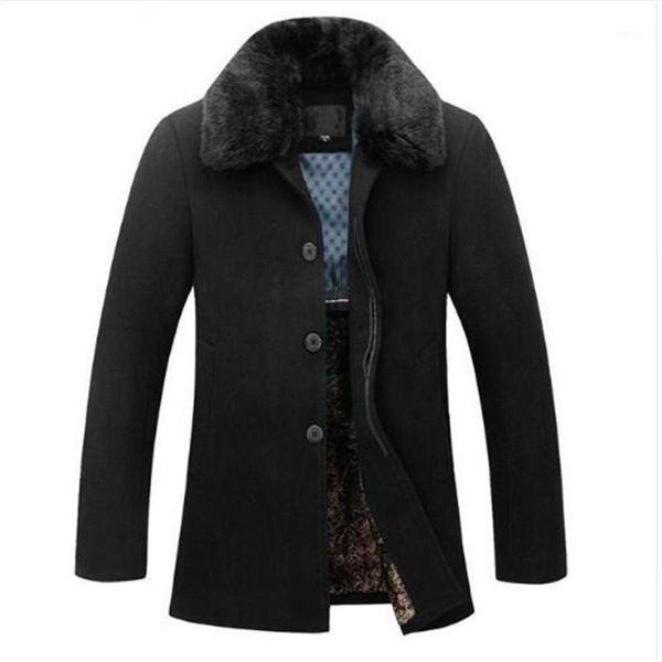 men thicker trench coat 2017 winter wool men overcoat slim fit fur collar trench coat casual single breasted male pea1, Black 
men thicker trench coat 2017 winter wool men overcoat slim fit fur collar trench coat casual single breasted male pea1, Black