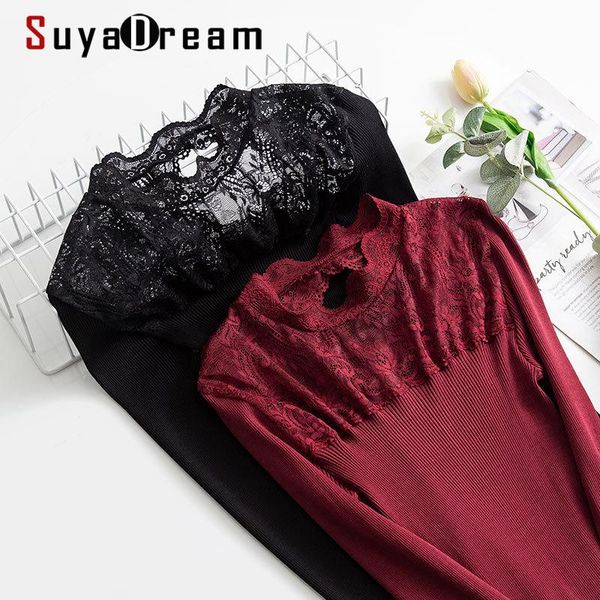 suyadream woman lace sweaters 70%silk 30%cotton mock neck wine pullovers 2020 fall winter bottoming shirts, White;black
suyadream woman lace sweaters 70%silk 30%cotton mock neck wine pullovers 2020 fall winter bottoming shirts, White;black