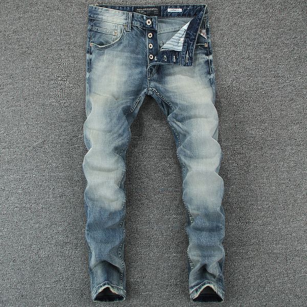 italian designer men's slim fit buttons pants blue color classical stretch denim brand jeans men
italian designer men's slim fit buttons pants blue color classical stretch denim brand jeans men