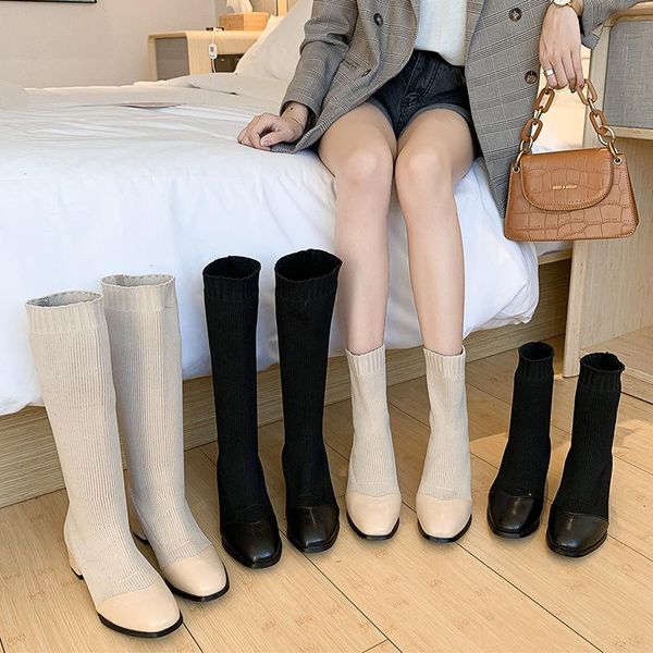 leather and knitting patchwork knee high boots women square toe knight long booties female weaving riding botas mujer ns32, Black
leather and knitting patchwork knee high boots women square toe knight long booties female weaving riding botas mujer ns32, Black