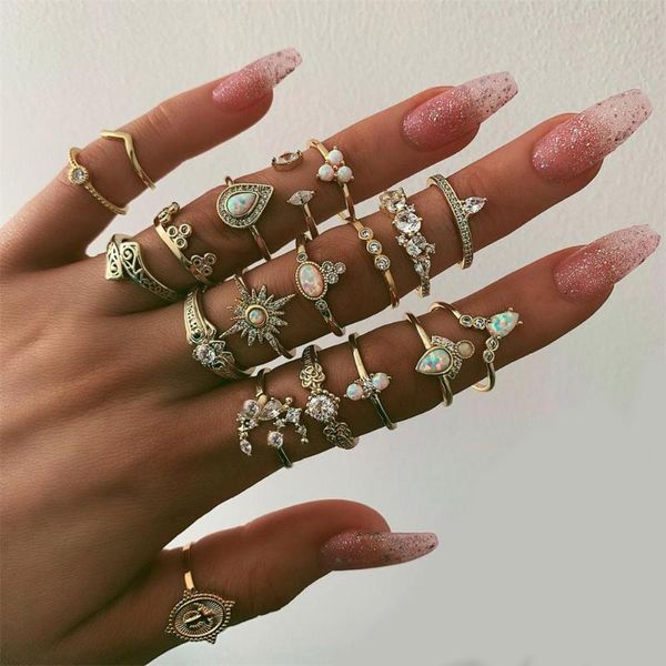 pcs/set retro moon crystal geometry cross personality gems gold ring set ladies charm party wedding jewelry accessories cluster rings, Golden;silver
pcs/set retro moon crystal geometry cross personality gems gold ring set ladies charm party wedding jewelry accessories cluster rings, Golden;silver