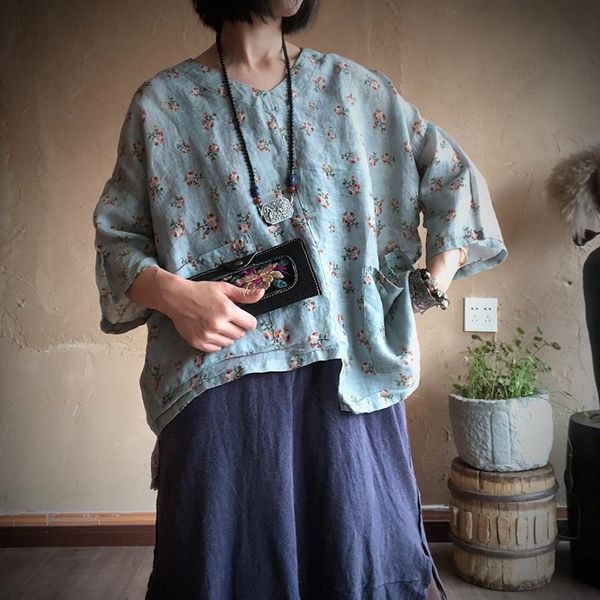 women's blouses & shirts johnature women blue print flower shirt vintage ramie linen 2021 autumn three quarter sleeve v-neck retro, White
women's blouses & shirts johnature women blue print flower shirt vintage ramie linen 2021 autumn three quarter sleeve v-neck retro, White