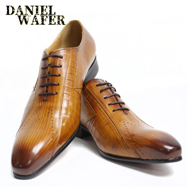 luxury men oxfords shoes italian men fashion dress formal shoes wedding office lace up brown black genuine leather 
luxury men oxfords shoes italian men fashion dress formal shoes wedding office lace up brown black genuine leather