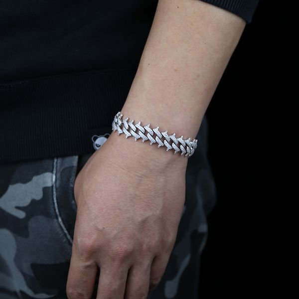 15mm spikes rivet stud mens charm bracelet bangle iced out gold silver color cuban chain bracelets hip hop punk gothic bling jewelry, Golden;silver
15mm spikes rivet stud mens charm bracelet bangle iced out gold silver color cuban chain bracelets hip hop punk gothic bling jewelry, Golden;silver