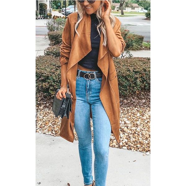 european and american mid-length autumn and winter suedette trench coat long sleeve coat for women d, Black
european and american mid-length autumn and winter suedette trench coat long sleeve coat for women d, Black