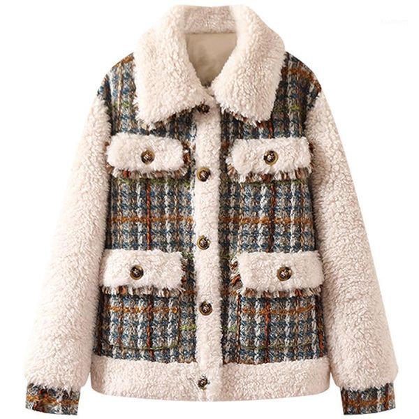 2021 winter new fashion retro fragrance style stitching lamb wool tweed jacket women woolen coat parkas female1, Black
2021 winter new fashion retro fragrance style stitching lamb wool tweed jacket women woolen coat parkas female1, Black