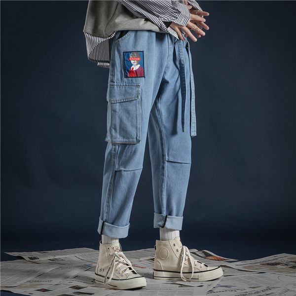 men's jeans autumn cargo pants ribbon decoration loose straight tllbe casual stretchy breathable comfortable soft male denim, Blue
men's jeans autumn cargo pants ribbon decoration loose straight tllbe casual stretchy breathable comfortable soft male denim, Blue