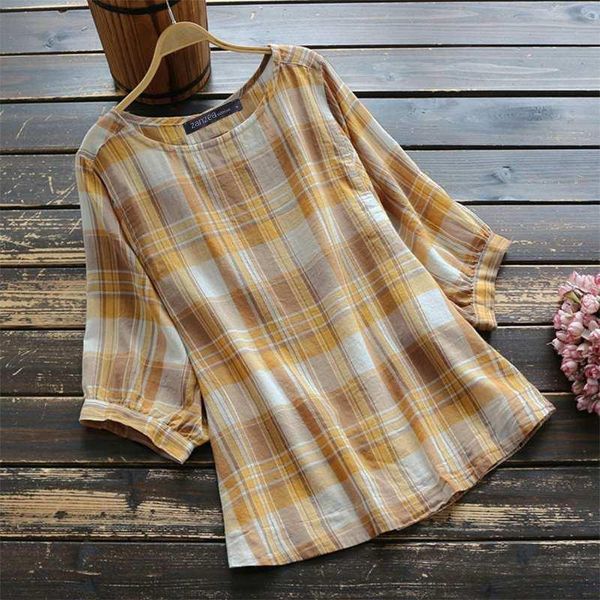 plus size tunic summer shirts zanzea 2020 elegant women's check blouse casual 3/4 sleeve shirts female o neck blusas bow chemise, White
plus size tunic summer shirts zanzea 2020 elegant women's check blouse casual 3/4 sleeve shirts female o neck blusas bow chemise, White