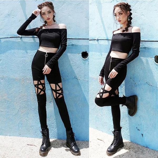ladies punk gothic style pants fashion high waist five-pointed star ribbon hollow zipper ladies casual tight pants #yl5, Black;white
ladies punk gothic style pants fashion high waist five-pointed star ribbon hollow zipper ladies casual tight pants #yl5, Black;white
