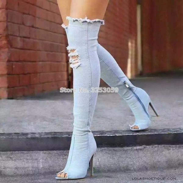 selling women retro stylish cut-outs thigh high boots street fashion denim hole stiletto heels peep toe dress thigh boots, Black
selling women retro stylish cut-outs thigh high boots street fashion denim hole stiletto heels peep toe dress thigh boots, Black