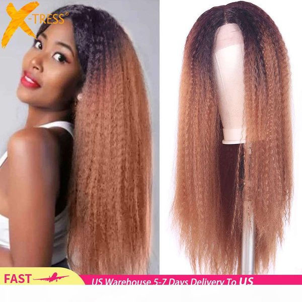 long kinky straight synthetic lace front wigs for women ombre brown blonde color fluffy hair wig with natural hairline x-tress, Black;brown
long kinky straight synthetic lace front wigs for women ombre brown blonde color fluffy hair wig with natural hairline x-tress, Black;brown