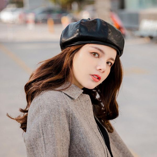 new fashion women autumn winter pu leather berets hats solid color round crown painter hat faux leather beanie cap headwear, Blue;gray
new fashion women autumn winter pu leather berets hats solid color round crown painter hat faux leather beanie cap headwear, Blue;gray