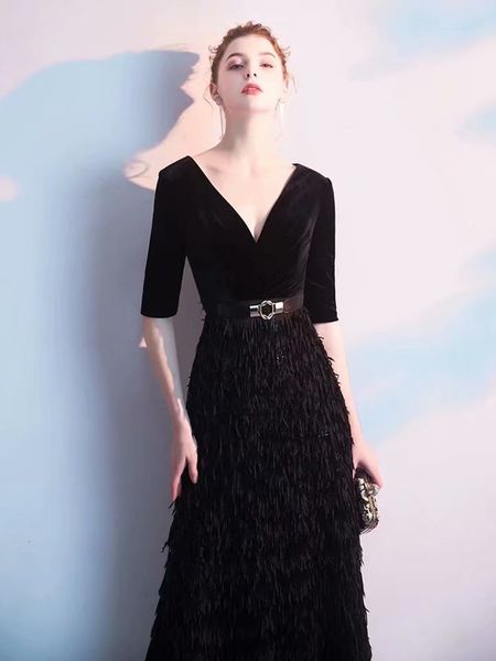 2021 robe soiree new style dressed evening decorate on v half a line 2vkq, Black;red
2021 robe soiree new style dressed evening decorate on v half a line 2vkq, Black;red