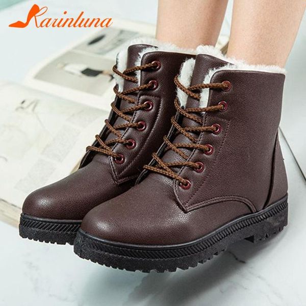 2021 new arrivals female shoes short plush round toe shoelace solid ankel low heels woman boots, Black