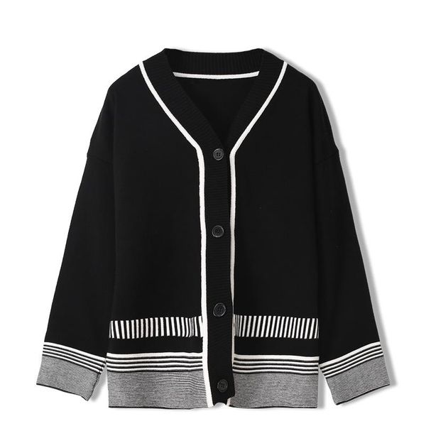 women's knits & tees autumn winter cardigan women black single-breasted knit sweater v-neck long-sleeved fashion striped loose, White
women's knits & tees autumn winter cardigan women black single-breasted knit sweater v-neck long-sleeved fashion striped loose, White