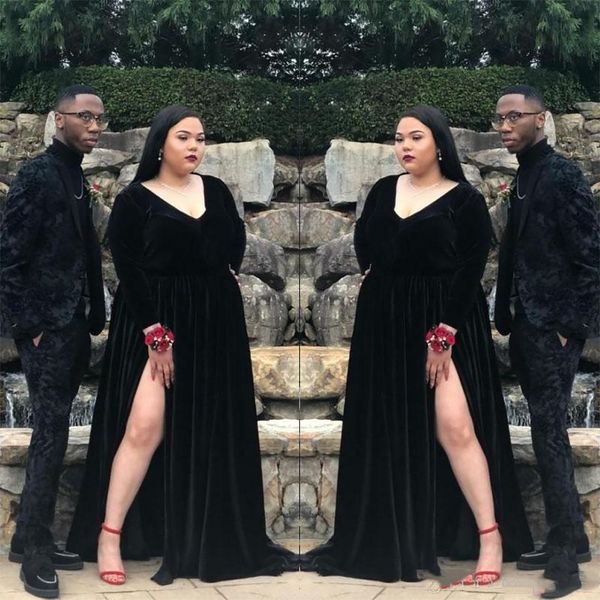plus size black velvet evening dresses high waist thigh side high split deep v-neck long prom dress women formal evening gowns 2021, Black;red
plus size black velvet evening dresses high waist thigh side high split deep v-neck long prom dress women formal evening gowns 2021, Black;red