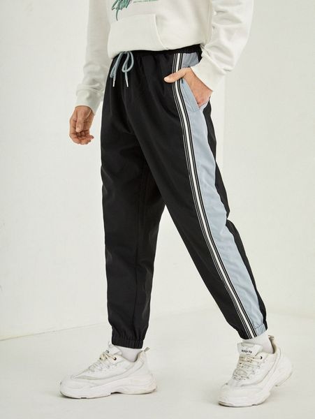 men drawstring waist contrast side seam pants d4cd#, Black
men drawstring waist contrast side seam pants d4cd#, Black
