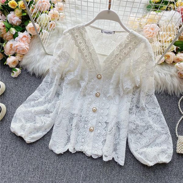 women's blouses & shirts 2021 autumn female v collar lantern sleeve ruffles lace fairy shirt women's neck chic single buttons wome, White
women's blouses & shirts 2021 autumn female v collar lantern sleeve ruffles lace fairy shirt women's neck chic single buttons wome, White