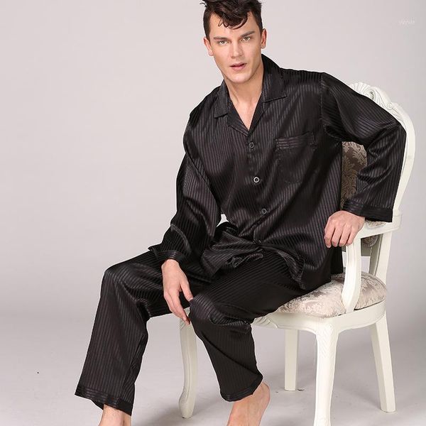 men leisure suits silk pajamas for men striped sleepwear pajama sets long sleeve pants silk suit large size home clothes1, Black;brown
men leisure suits silk pajamas for men striped sleepwear pajama sets long sleeve pants silk suit large size home clothes1, Black;brown