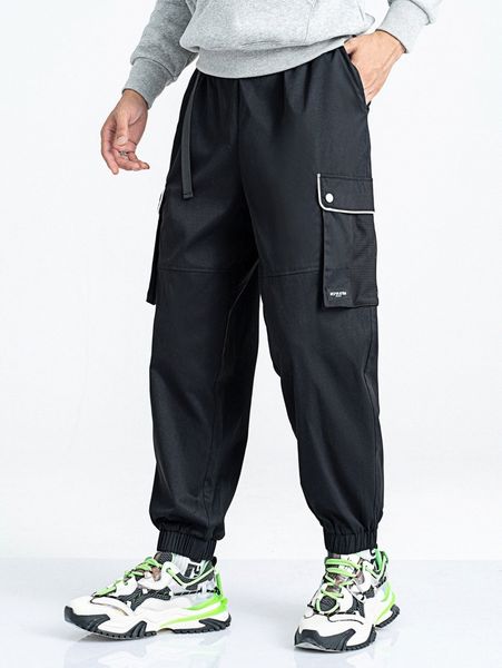 men letter patched detail contrast piping flap pocket buckled pants n4ng#, Black
men letter patched detail contrast piping flap pocket buckled pants n4ng#, Black