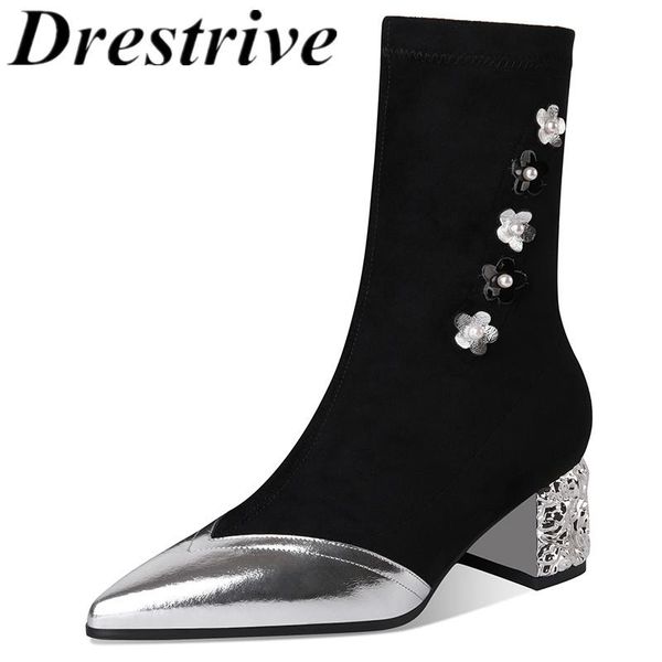 boots drestrive women's ankle thick heels flower pointed toe patchwork cow leather elastic fabric black mid heel 2021 autumn
boots drestrive women's ankle thick heels flower pointed toe patchwork cow leather elastic fabric black mid heel 2021 autumn