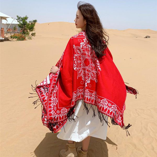 scarves european and american retro national style shawl dual-purpose thick warm women's autumn winter cashmere, Blue;gray
scarves european and american retro national style shawl dual-purpose thick warm women's autumn winter cashmere, Blue;gray