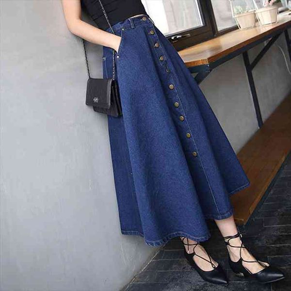 fashion korean preppy style denim women solid color long skirt high waist feminina big hem casual zipper button jean skirts, Black
fashion korean preppy style denim women solid color long skirt high waist feminina big hem casual zipper button jean skirts, Black