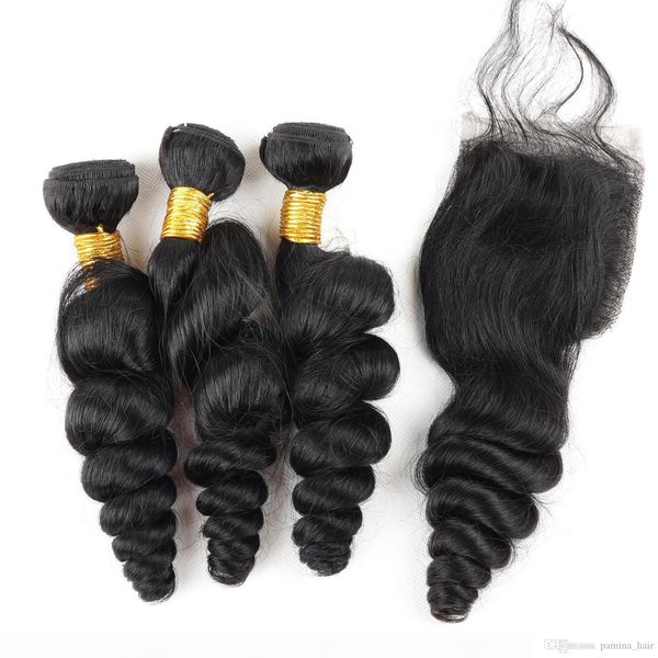8a pamina hair malaysian virgin hair lace closure with 4 bundles natural color loose wave remy human hair extensions loose wave, Black
8a pamina hair malaysian virgin hair lace closure with 4 bundles natural color loose wave remy human hair extensions loose wave, Black