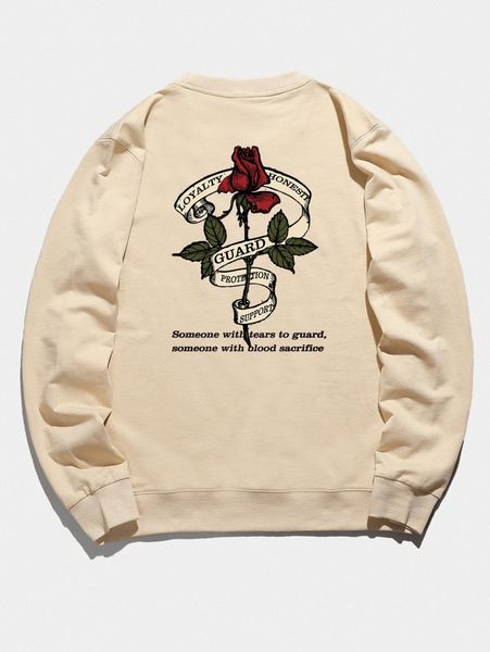 men slogan & floral graphic sweatshirt a5t9#, Black 
men slogan & floral graphic sweatshirt a5t9#, Black