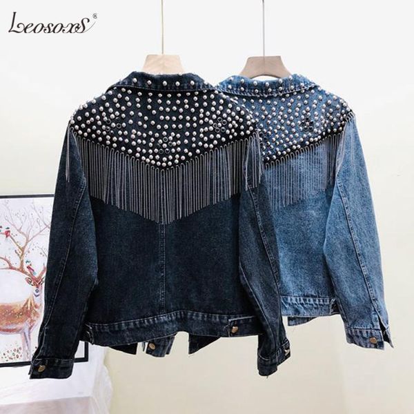 leosoxs mujer 2021 autumn streetwear denim jacket women hand-studded rivet tassel chain short jeans jacket loose black coats, Black;brown
leosoxs mujer 2021 autumn streetwear denim jacket women hand-studded rivet tassel chain short jeans jacket loose black coats, Black;brown