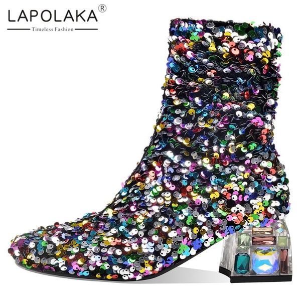lapolaka 2020 plus size 45 shiny boots woman shoes thick heels crystal sequined cloth spring autumn fashion boots, Black
lapolaka 2020 plus size 45 shiny boots woman shoes thick heels crystal sequined cloth spring autumn fashion boots, Black