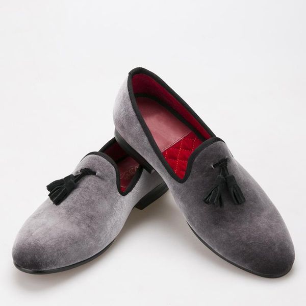 style handmade loafers gray velvet men shoes with black suede tassel fashion party dress shoes men's flats1
style handmade loafers gray velvet men shoes with black suede tassel fashion party dress shoes men's flats1