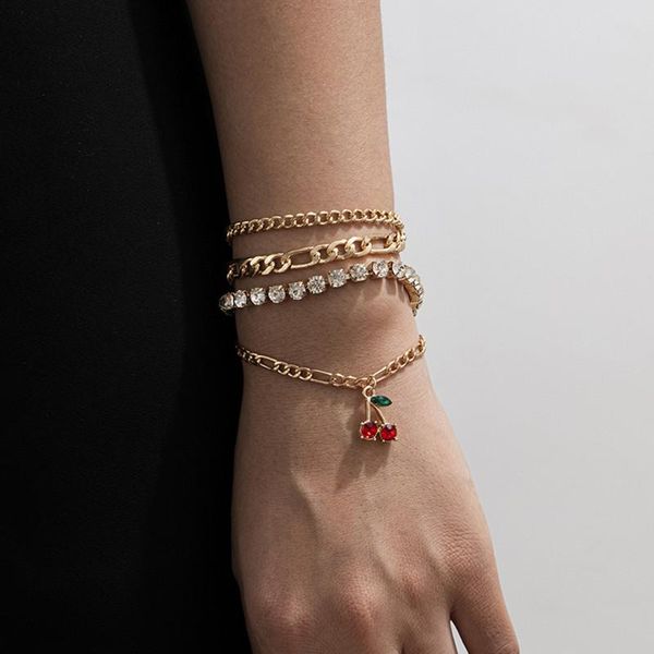 4 pcs/set fashion shiny crystal cherry bracelets for women gold sweet fruit bracelets set party jewelry gifts, Black
4 pcs/set fashion shiny crystal cherry bracelets for women gold sweet fruit bracelets set party jewelry gifts, Black