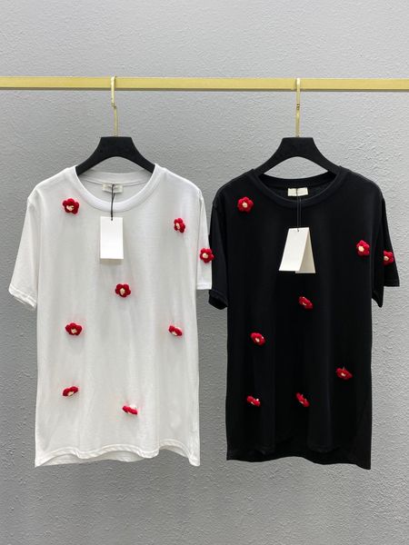 red flower short sleeve women's 21 spring and summer new fashion design flower detachable t-shirt women's round neck pullover, White
red flower short sleeve women's 21 spring and summer new fashion design flower detachable t-shirt women's round neck pullover, White