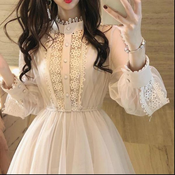 2021 brand new stand collar long sleeve lace dress transparent high waist layered cake dress sweet midi dress vestidos, Black;gray
2021 brand new stand collar long sleeve lace dress transparent high waist layered cake dress sweet midi dress vestidos, Black;gray