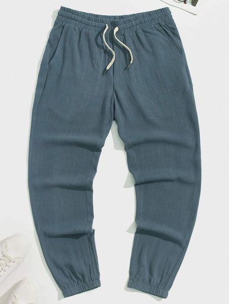 men slant pocket drawstring pants z2wa#, Black