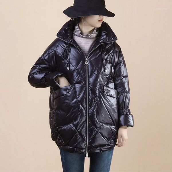 women's cotton coat plus size 2020 winter new long fashion bright long sleeve thickened 90 white duck down loose warm jacket a81, Black
women's cotton coat plus size 2020 winter new long fashion bright long sleeve thickened 90 white duck down loose warm jacket a81, Black