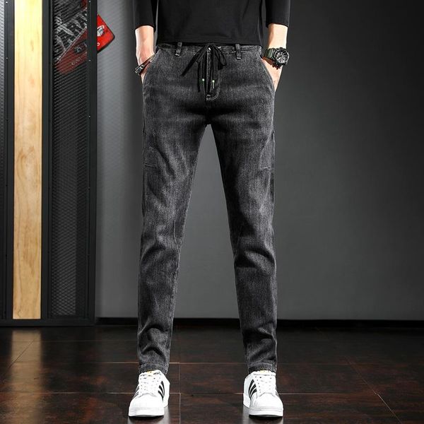 casual drawstring black gray jeans 2021 new men korean streetwear slim fit pencil pants, Blue
casual drawstring black gray jeans 2021 new men korean streetwear slim fit pencil pants, Blue