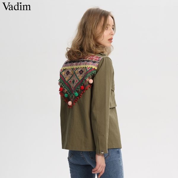 vadim women vintage embroidery jacket coat fur ball patchwork pockets long sleeve pleated coats casual ca095 y200101, Black;brown
vadim women vintage embroidery jacket coat fur ball patchwork pockets long sleeve pleated coats casual ca095 y200101, Black;brown