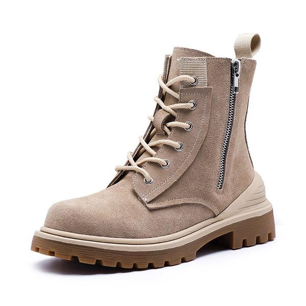 2021 new ins woman boots split leather ankle boots lace up shoes woman motorcycle platform women heels, Black