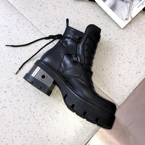 may niamh autumn boots metal decoration round toe genuine leather ankle boots lace-up square heels handmde shoes woman a035, Black
may niamh autumn boots metal decoration round toe genuine leather ankle boots lace-up square heels handmde shoes woman a035, Black