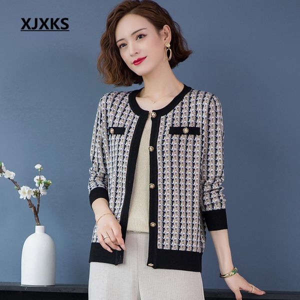 women's knits & tees xjxks fashion plaid women cardigan jacket 2021 fall wool knit sweater, White
women's knits & tees xjxks fashion plaid women cardigan jacket 2021 fall wool knit sweater, White