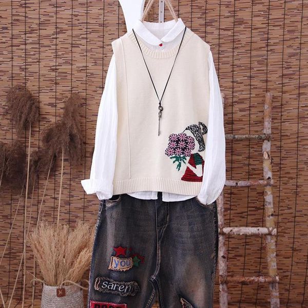 round neck sleeveless knitted sweater vest women fashion embroidery cartoon pattern bottoming sweater vest femal pullover spring, White;black
round neck sleeveless knitted sweater vest women fashion embroidery cartoon pattern bottoming sweater vest femal pullover spring, White;black
