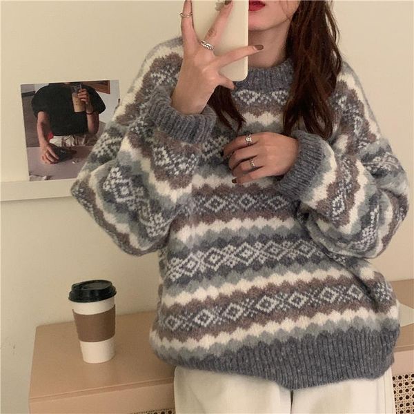 sweater women's winter thickened new style retro fashion loose and lazy casual pullover knitted top, White;black
sweater women's winter thickened new style retro fashion loose and lazy casual pullover knitted top, White;black