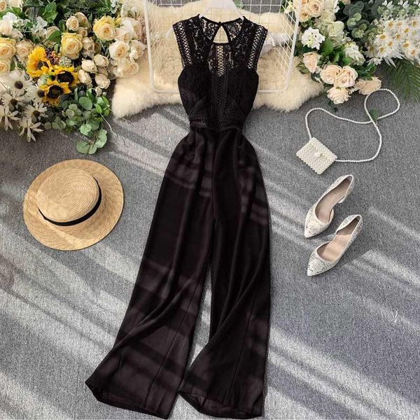 women's jumpsuit summer sleeveless lace patchwork office long overalls women fashion hollow out round collar jumpsuit female1, Black;white
women's jumpsuit summer sleeveless lace patchwork office long overalls women fashion hollow out round collar jumpsuit female1, Black;white