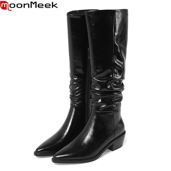 moonmeek 2021 new arrival women boots ladies shoes square heels pointed toe knee high boots pleated winter, Black
moonmeek 2021 new arrival women boots ladies shoes square heels pointed toe knee high boots pleated winter, Black